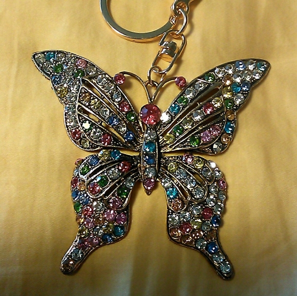 BNWT RHINESTONE LARGE BUTTERFLY PURSE CHARM/ KEY CHAIN 5 IN. TOTAL GORGEOUS - Picture 4 of 5